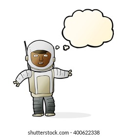 astronauta de dibujos animados con burbuja de pensamientos