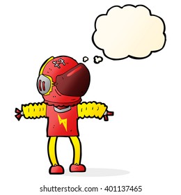 astronauta de dibujos animados con burbuja de pensamientos
