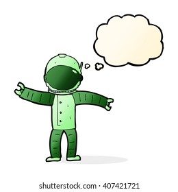 Cartoon-Astronautin mit Denkblase