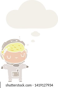 astronauta de dibujos animados con burbuja de pensamiento en estilo retro