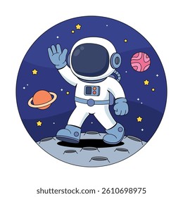 Cartoon astronaut walking on the moon