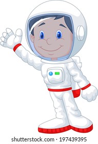 Cartoon astronaut waving hand