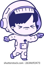 cartoon astronaut woman in bright neon colors