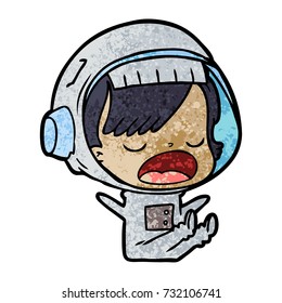 cartoon astronaut woman explaining