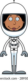 A cartoon astronaut woman smiling.