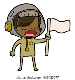 cartoon astronaut woman waving flag