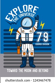 cartoon astronaut,explore the universe,t-shirt design