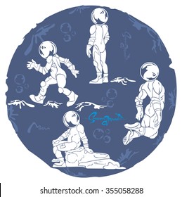 Cartoon. Astronauts of one color, vector