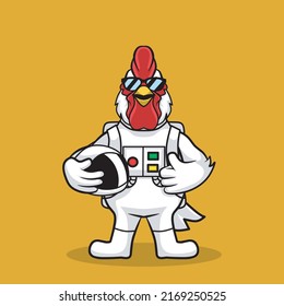 cartoon astronout chicken mascot logo design vector