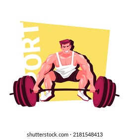 Cartoon athlete. Lifting the barbell.