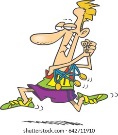 cartoon athlete with winning medals