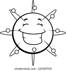 A cartoon atom happy and smiling.