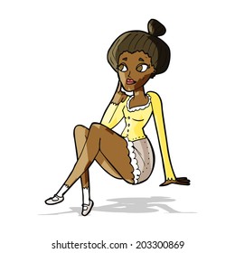 cartoon attractive woman sitting thinking