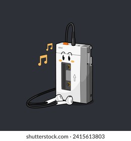 cartoon audio cassette player is cute, cool, sophisticated and charming, playing his favorite songs complete with a headset