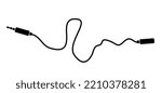 Cartoon audio jack plug, 35 mm. Stereo audio cable, jack connector. Vector music sound note. Audio element or tools. Plug wire logo or symbol. Wave line pattern.