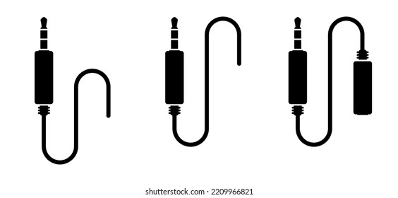 Toma de audio de dibujos animados, 35 mm. Cable de audio estéreo, conector jack. Nota de sonido de música vectorial. concepto de conexión. Herramientas o elementos de audio. Logotipo o símbolo del cable de enchufe. Patrón de línea ondulada.