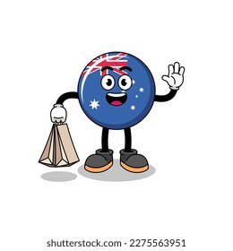 Cartoon of australia flag shopping , character design