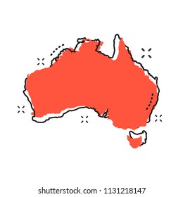 Cartoon Australia map icon in comic style. Australia illustration pictogram. Country geography sign splash business concept.