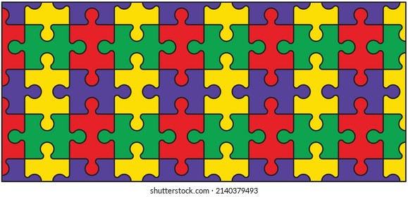 Cartoon autism ribbon. Vector world awareness day. Jigsaw line pattern. puzzle pieces icon or pictogram. Autism spectrum disorder (ASD) is a neurological and developmental disorder with social skills.