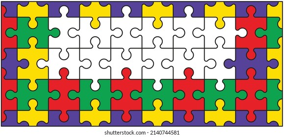 Cartoon autism ribbon. Vector world awareness day. Jigsaw line pattern. puzzle pieces icon or pictogram. Autism spectrum disorder (ASD) is a neurological and developmental disorder with social skills.