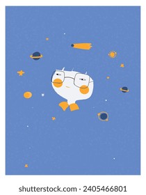 Cartoon of Autismchild with happy gentle face with galaxy,moon,star and orbit surrounding. happy Autism patient.