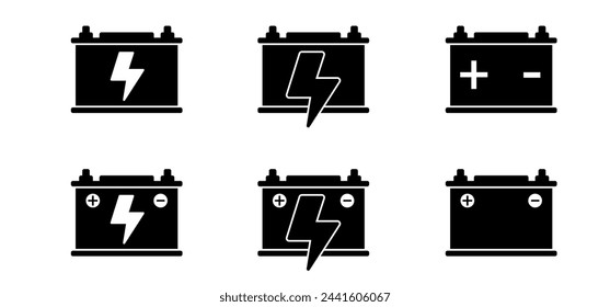 Batería automática de dibujos animados. Tensión eléctrica. Paquete de batería de litio de coche eléctrico. Postes positivos y negativos. Para cable puente o cable puente para el coche y cargar, cargar o cargar la batería recargable.