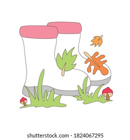 Cartoon Autumn Boot, with autumn Floral Clipart vector illustration
