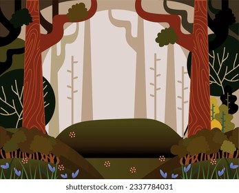 cartoon autumn forest background, vector illustration