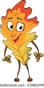 Cartoon autumn leaf. Emotion. Design of cartoon characters of plants. Flat vector illustration isolated on a white background.