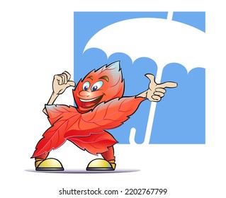 Cartoon autumn leaf. Emotion. Design of cartoon characters of plants. Flat vector illustration isolated on a white background.