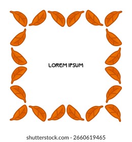 Frontera de marco de hoja de otoño de dibujos animados. Hojas de otoño naranja dispuestas como un marco cuadrado. Ilustración plana de dibujos animados sobre fondo blanco.
