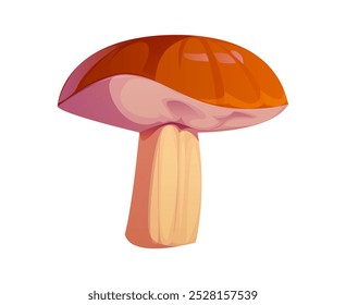 Cartoon autumn mushroom, isolated vector wild forest plant showcasing fresh, brown, edible cap. Seasonal porcini or boletus fungus, fall harvest, natural vegetarian food, woodland environment item