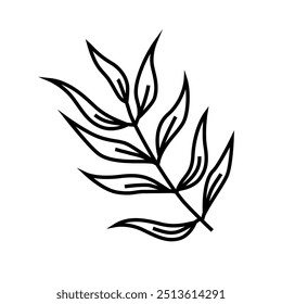 Cartoon autumn pecan tree leaves line icon isolated on white background.