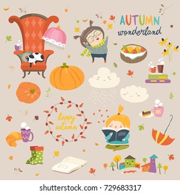 Cartoon autumn set