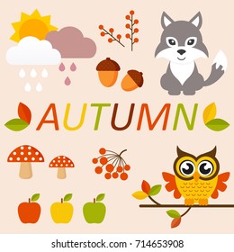 cartoon autumn set vector