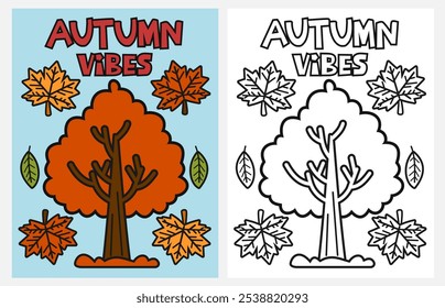 Desenhos animados outono árvore coloração página para crianças, outono, outono coloração páginas para crianças