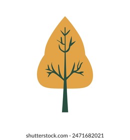 Cartoon autumn tree vector illustration, yellow fall tree image in flat design style, simple tree with yellow leaves, isolated on white background
