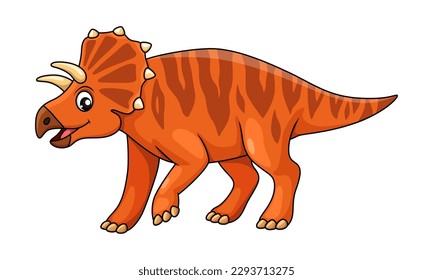 Cartoon avaceratops dinosaur character. Isolated vector herbivorous nasutoceratopsine ceratopsian dino of late cretaceous period. Prehistoric animal with brown spotted skin, wild monster creature