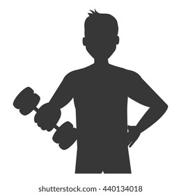 cartoon avatar man holding gym dumbbells over isolated background,vector illustration