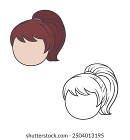 cartoon avatar ponytail drawing with line art style. vector illustrations