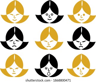 Cartoon avatar portrait with different expression, Editable eps file available	