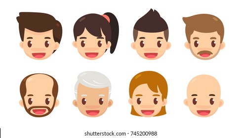 Cartoon avatar set. Cute men and women in different styles. Vector design.