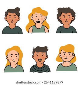 Cartoon Avatar Set with Diverse Facial Expressions.