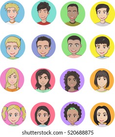 Cartoon avatar set, multicultural people/ Editable Eps 10.