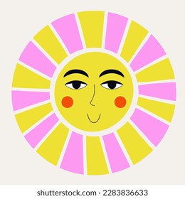 Cartoon avatar, sunny face. Abstract shape, small sun joyous. Vector sticker, funny illustration, flat icon. Isolated on white
