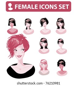 Cartoon avatar various girls faces - one of a series of similar images woman collection
