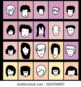 Cartoon avatars icon set - cute doodle vector faces.