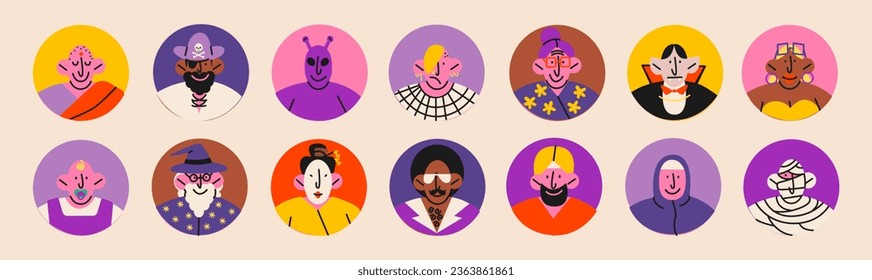 Cartoon avatars of people retro characters. Smiling happy people in doodle style. Custom icons male and female portraits