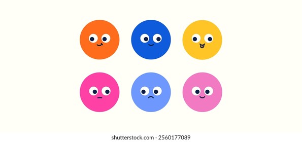 Cartoon avatars retro characters faces. Smiling happy emoji in doodle style. Custom icons acid hippie smile