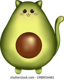 Cartoon avocado cat. Pun vegetables and animal.